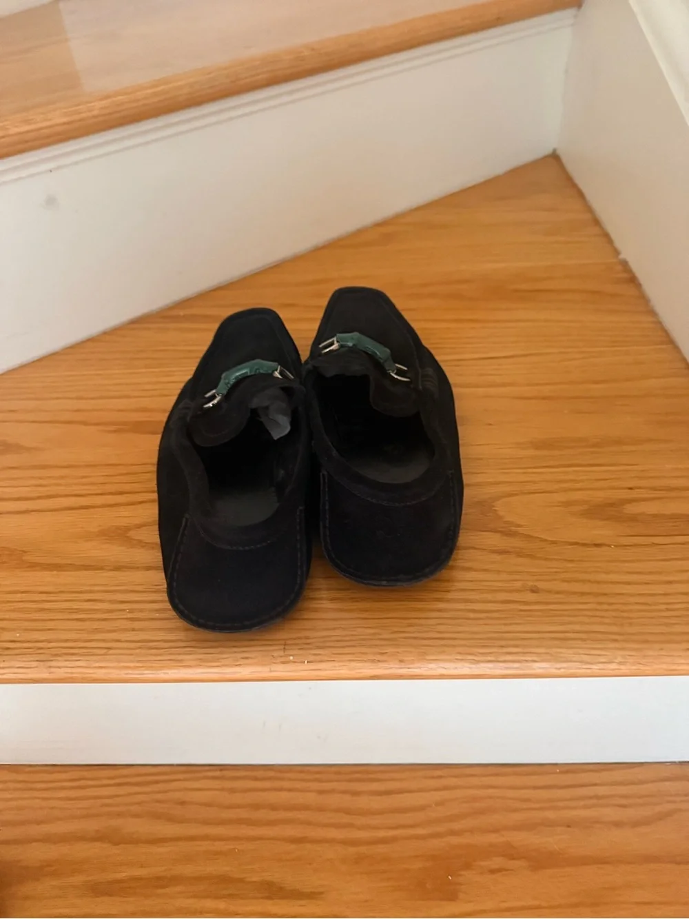 Gucci Black Suede Loafers with Green Enamel Bit